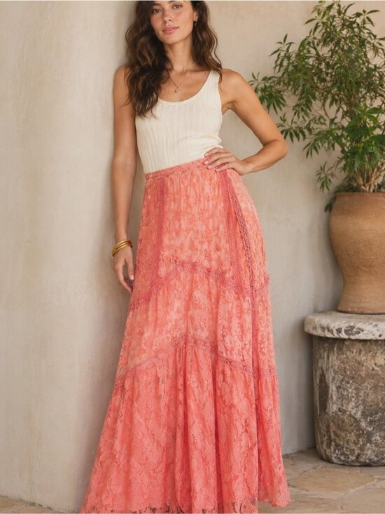 Anthropologie Dresses & Skirts - Anthropologie Lace Pink Coral Maxi Skirt